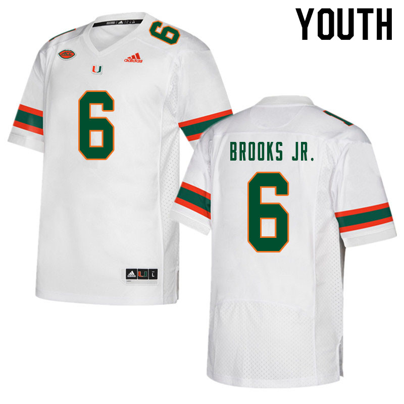 Youth #6 Sam Brooks Jr. Miami Hurricanes College Football Jerseys Sale-White - Click Image to Close